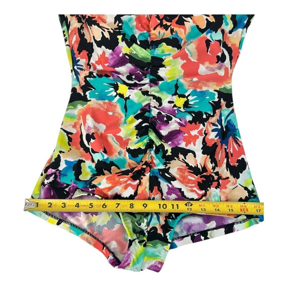VTG Maxine of Hollywood Sz 14 Floral One Piece Swimsuit Beach Vacation Slimming - Picture 11 of 12